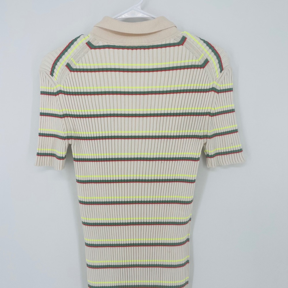 Lacoste Made in France Striped Ribbed Knit Polo Dress Cream Green Red Size 38 - Picture 9 of 13